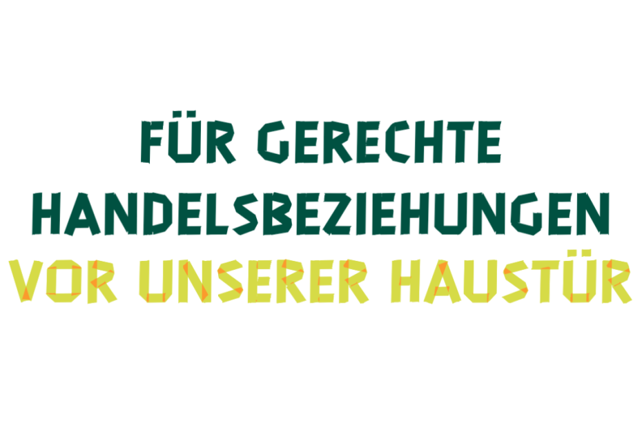 Die Titelfolie des Online Seminars Fairer Handel im Norden zeigt den Schriftzug "Für gerechte Handelsabeziehungen vor unserer Haustür"