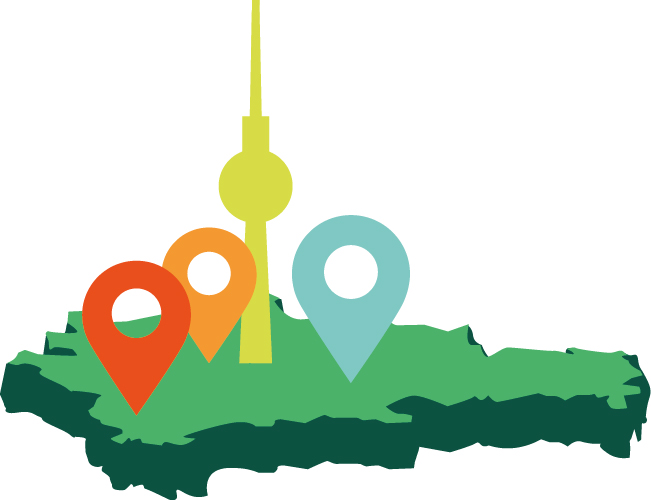 Logo des Fairen Stadtplan Berlins: Umrisse des Land Berlin mit Silhouette des Fernsehturms.