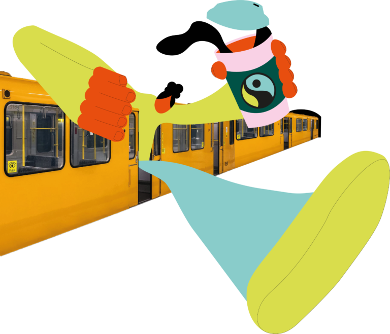 Figur die aus einer U-Bahn steigt