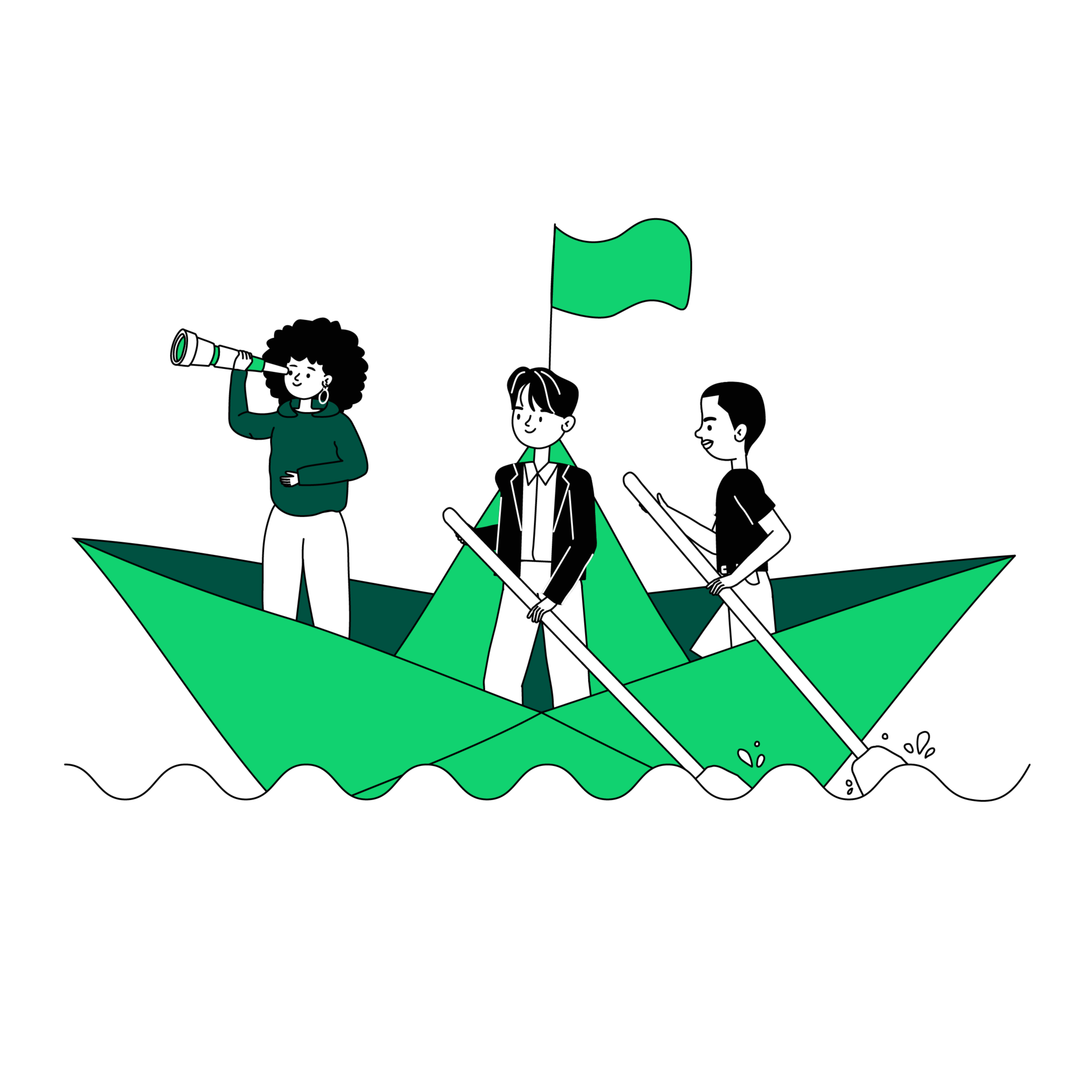 Zeichnung Boot mit drei Personen