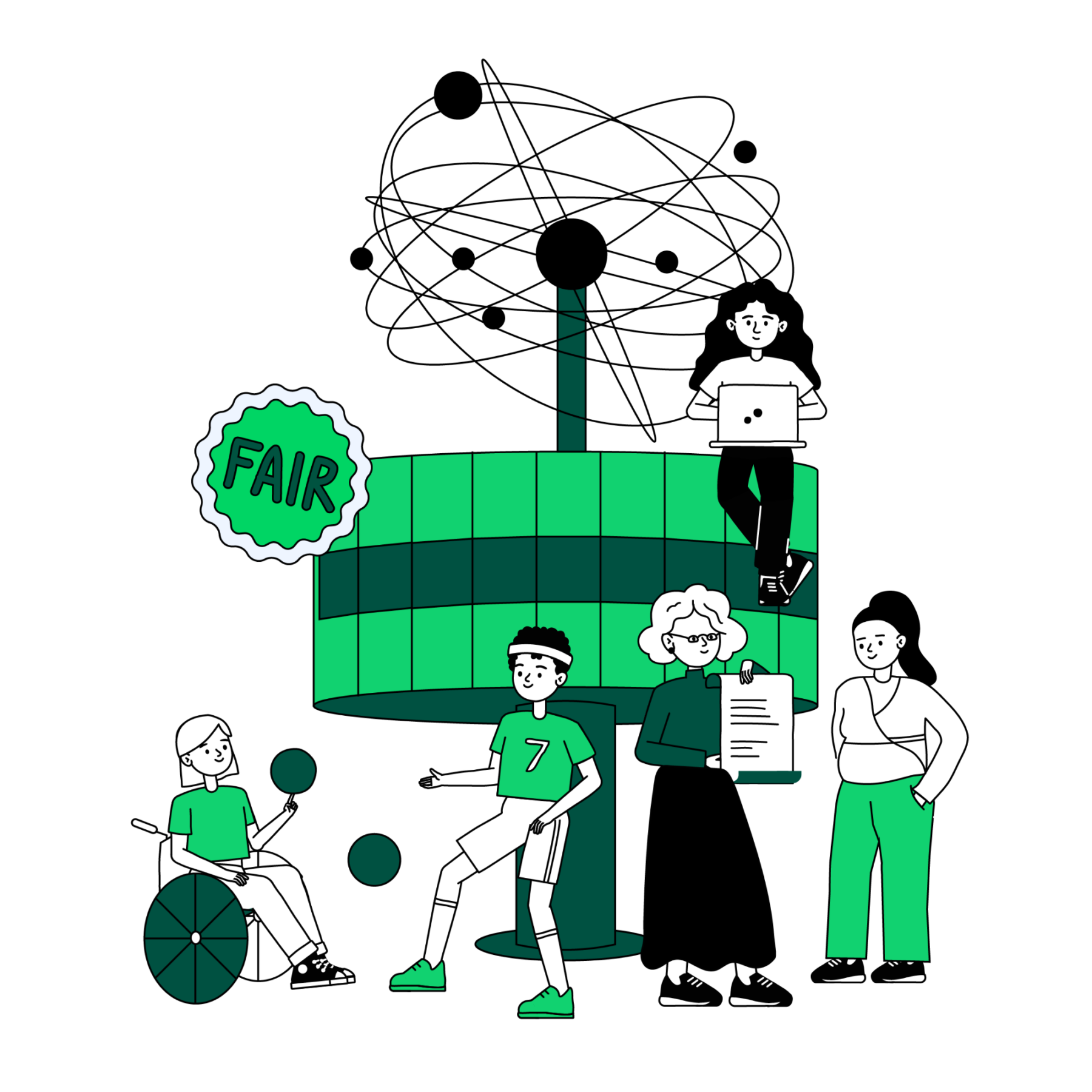 Zeichnung Berliner Weltzeituhr mit Menschen davor