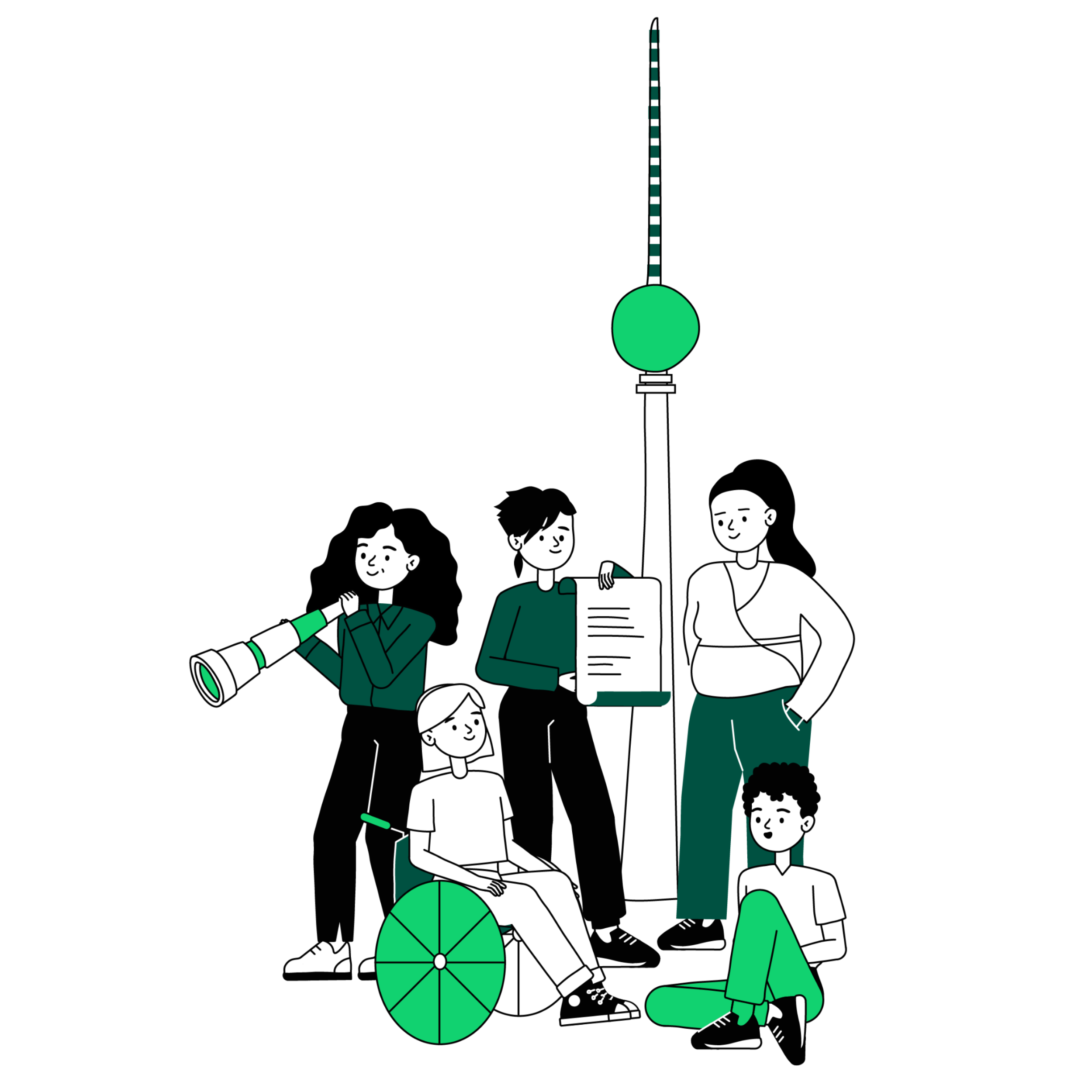 Zeichnung Menschen vor dem Berliner Fernsehturm